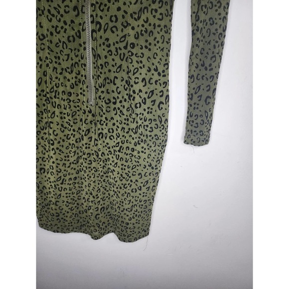 NaaNaa 1/2 Zip Front Green Bodycon Mini Animal Print Women 6 Mesh Dress - Picture 3 of 14